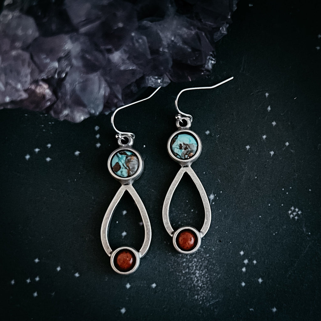 Journey to Mars Earrings - Copper Chrysocolla Earth and Red Jasper Mars