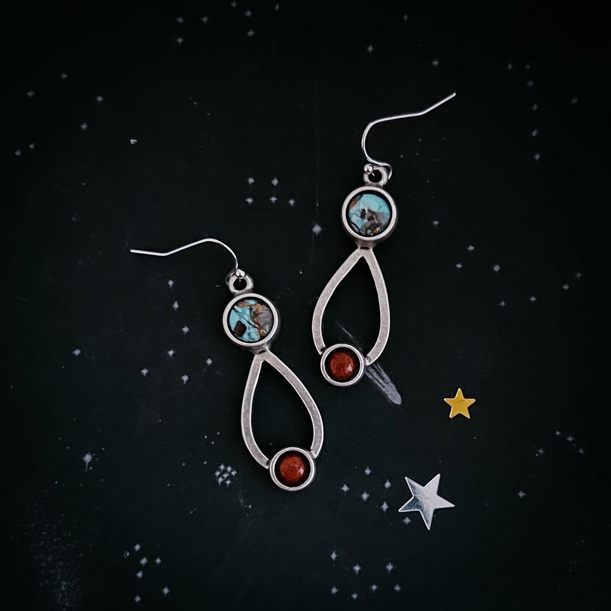 Journey to Mars Earrings - Copper Chrysocolla Earth and Red Jasper Mars