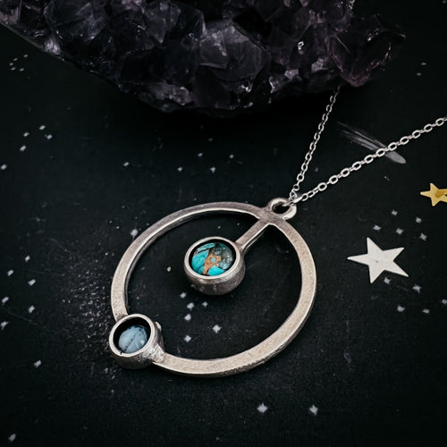 Artemis Necklace - Lunar Orbit Pendant with Natural Stones